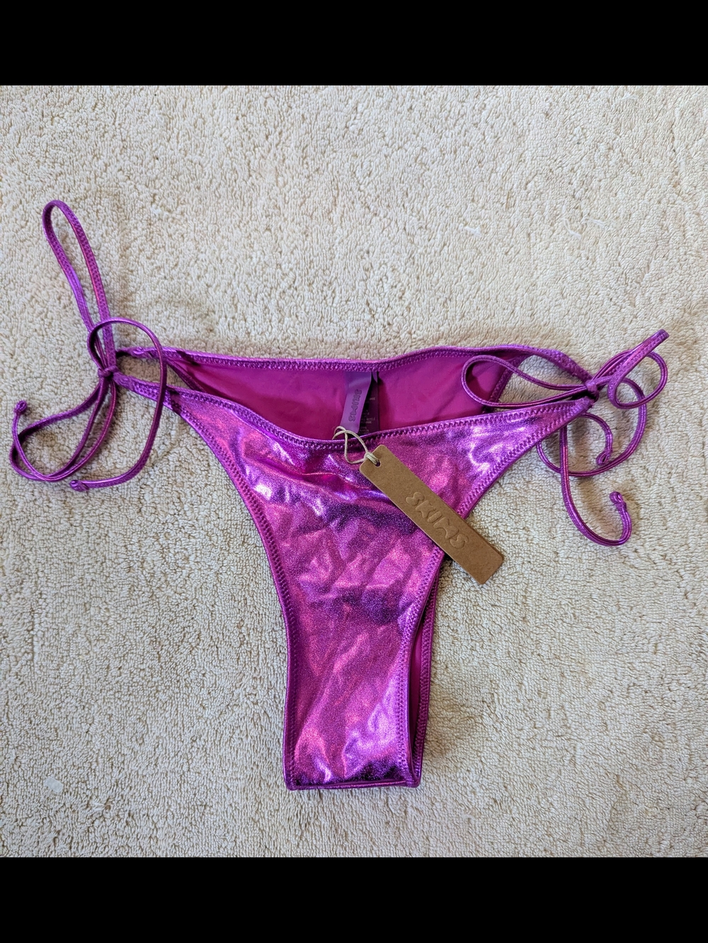 NWT SKIMS Metallic Swim Skimpy Tie Bikini Bottoms Dragon Fruit Size M $30